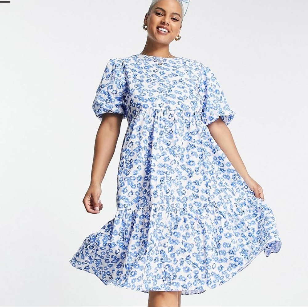 Worn once blue floral midi dress